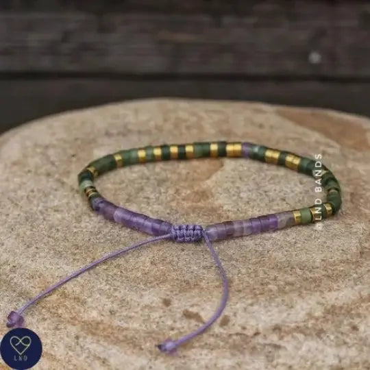 Tibetan Natural Stone - Perfectly Imperfect - Amethyst & Olive Jade - 0281