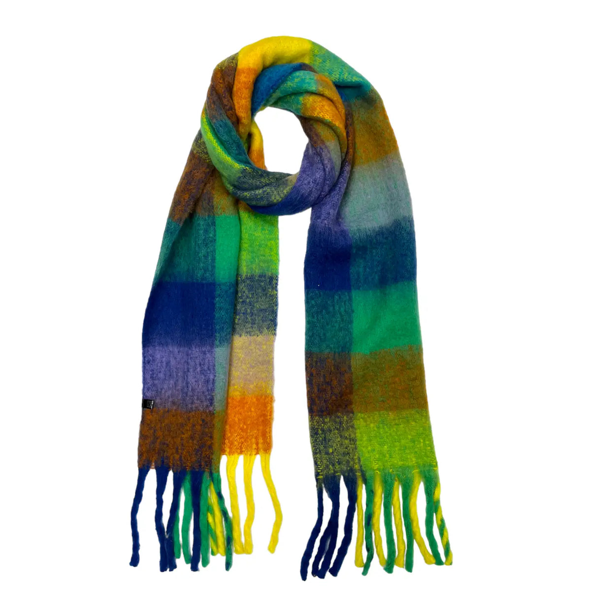 16 Colours Soft Check Blanket Scarf Finished with Tassels - W-MULTI TROPICAL
