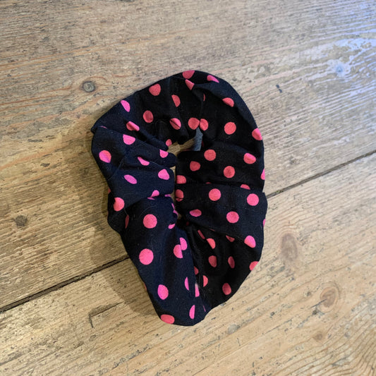 Black w/ Pink Spots Print Hair Scrunchie