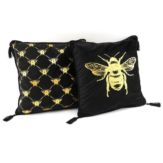 40CM SQUARE BLACK BEE CUSHION - The Hare and the Moon