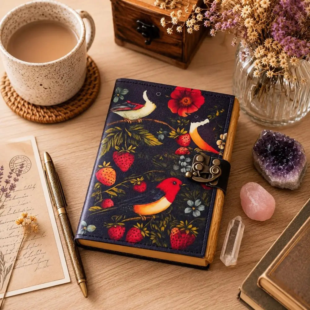 Birds & Strawberries Notebook Journal with Clasp - PAPN073