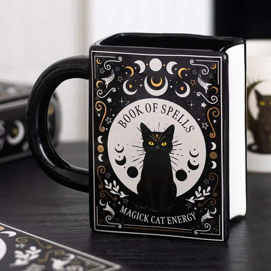 Black Cat Magick Book of Spells Book Shaped Mug