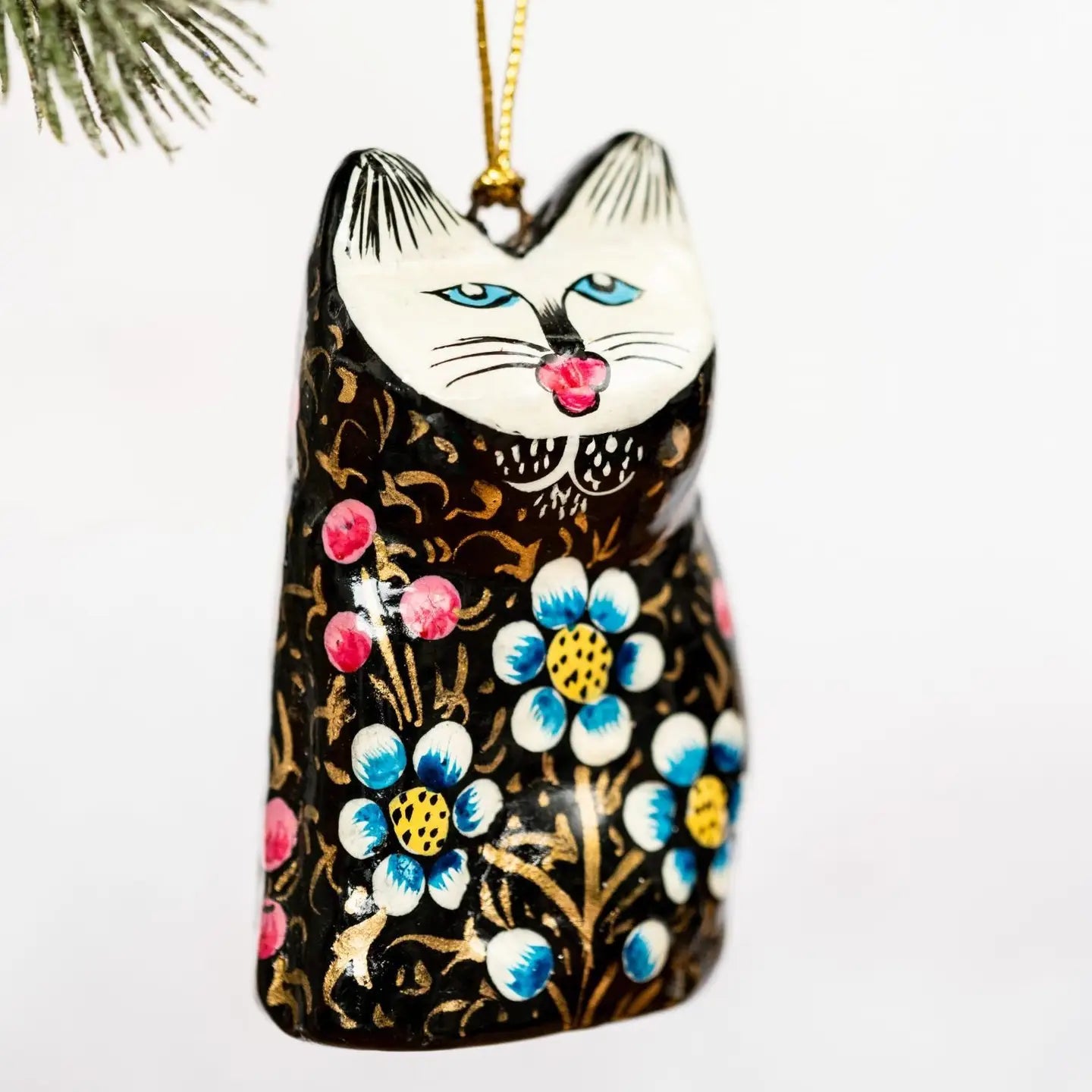 Black Indian Floral Hanging Cat - BLACKINDIANCAT