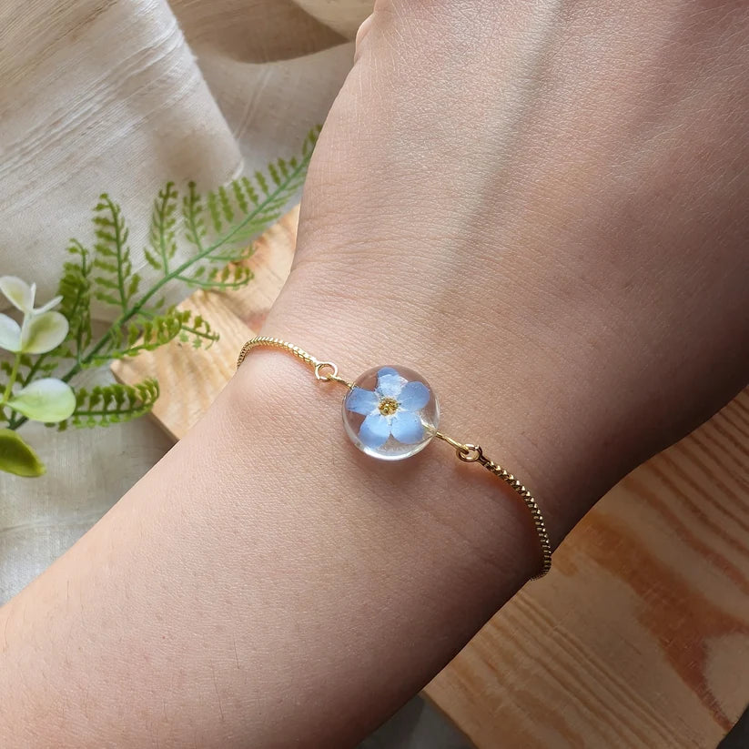 Bright Forget Me Not Platinum Plated Adjustable Bracelet - Work By Nature - F-FB-12D-B-P