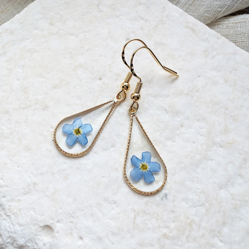 Bright Forget Me Not Waterdrop Gold Plated Earrings - Work By Nature - F-FB-W-EW-14