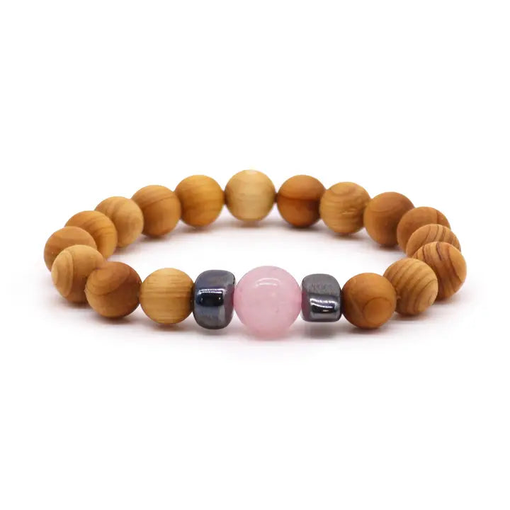 Cedarwood Heart Chakra Bracelet - Rose Quartz - CED1