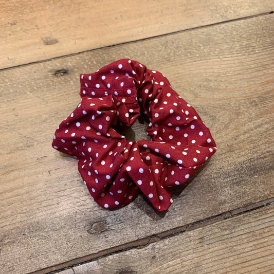 Mini Red Polka Dots Print Hair Scrunchie