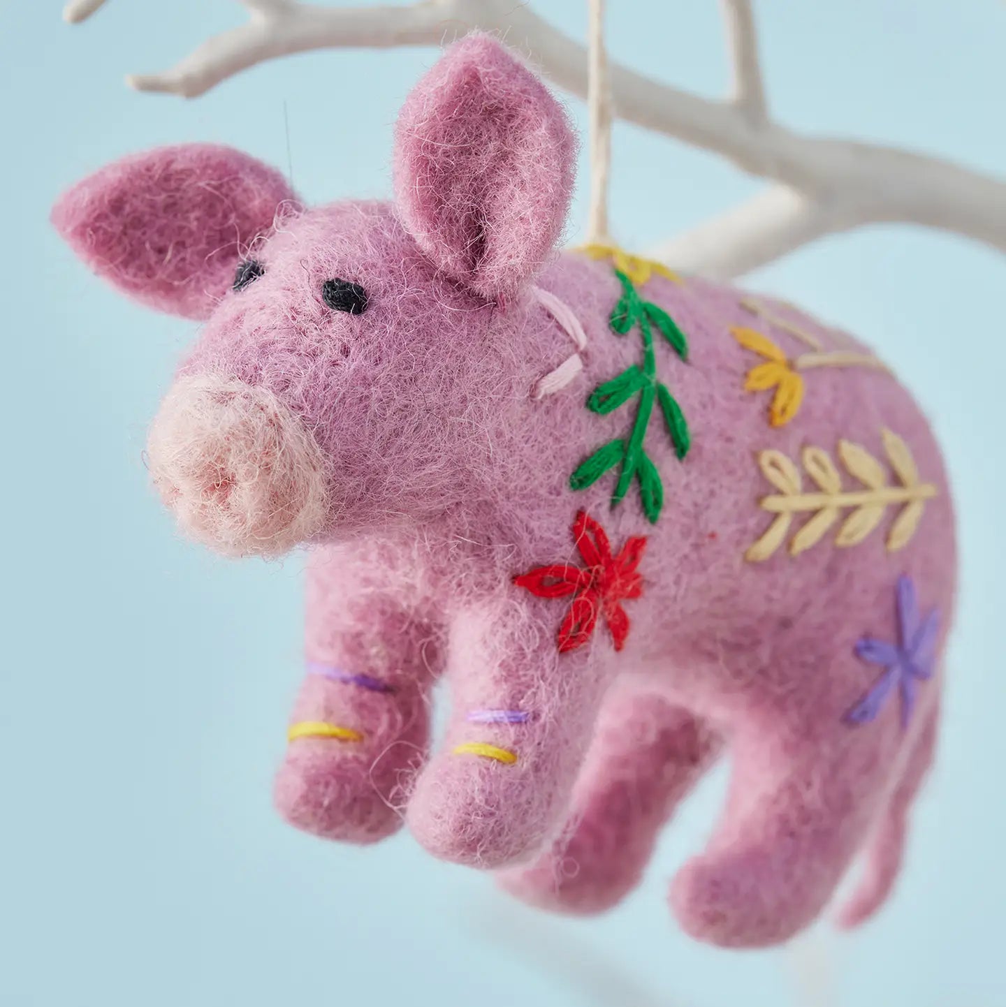 Felt Embroidered Pig Decoration - HDEC311