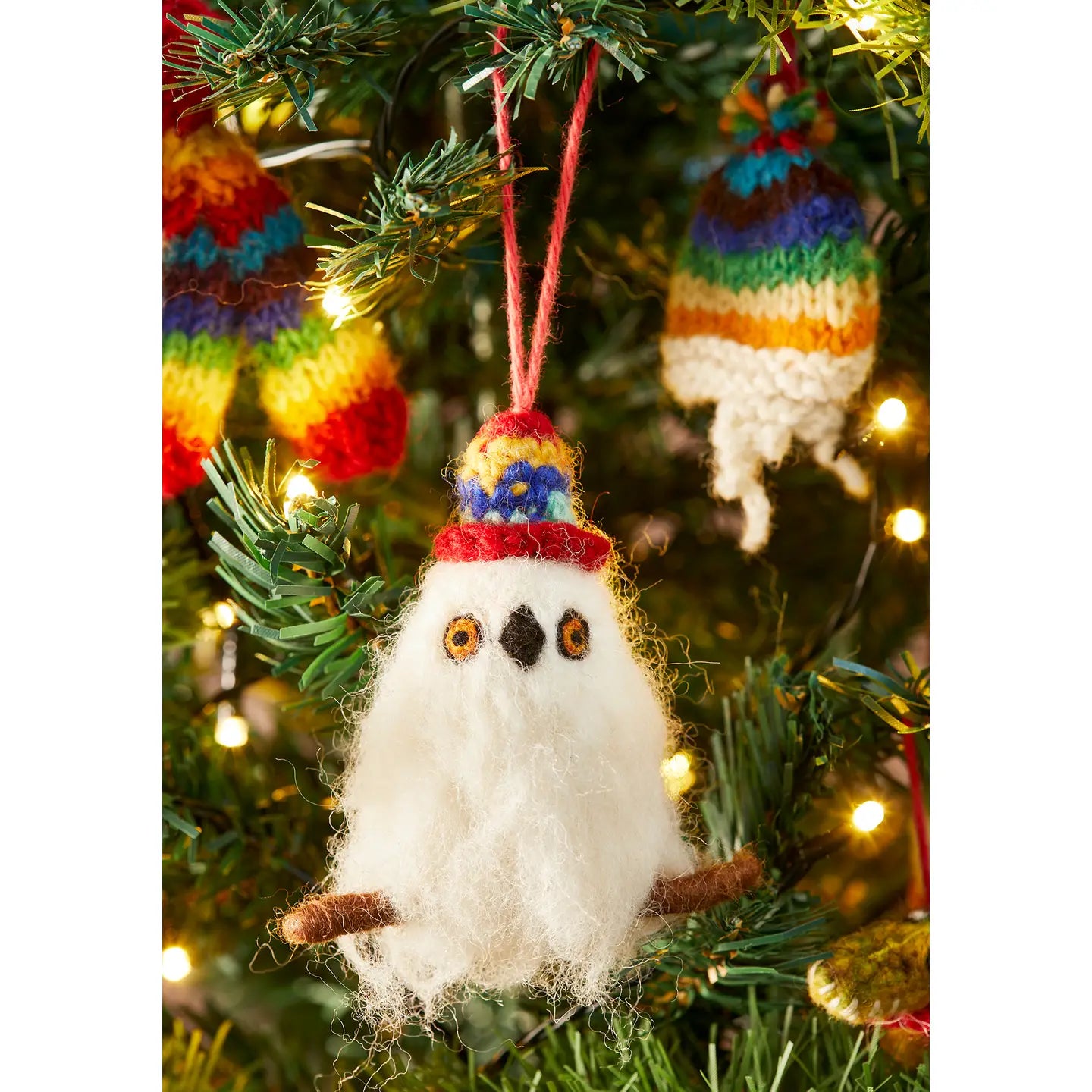 Felt Owl in Rainbow Knitted Wool Hat - XM52