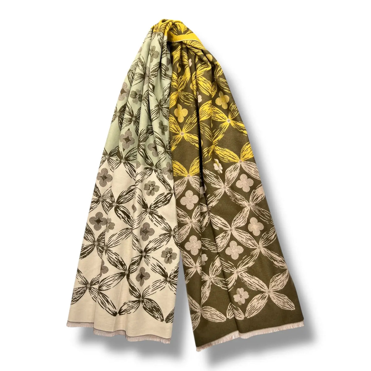 Geometric Bloom Cashmere Blend Scarf - W SKETCH CLOVER KHAKI