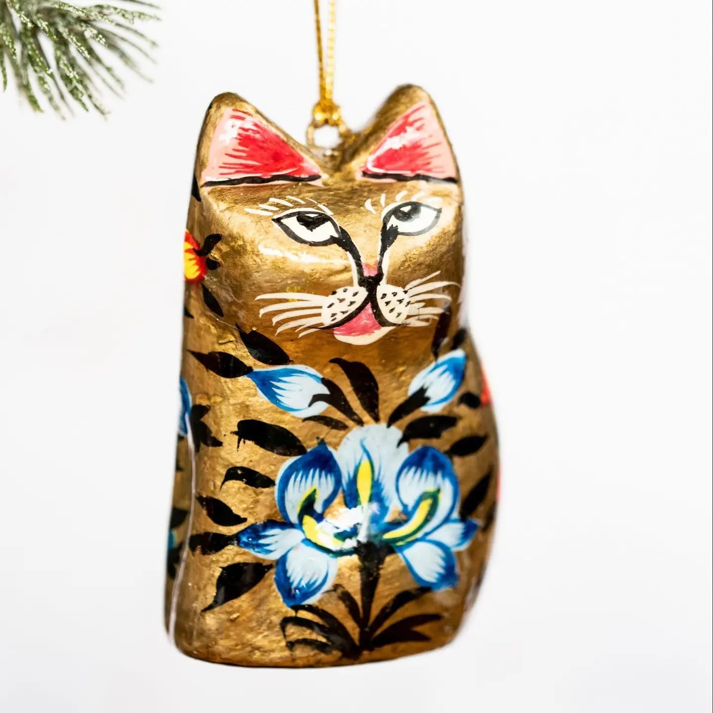 Gold Indian Floral Hanging Cat - GOLDINDIANCAT