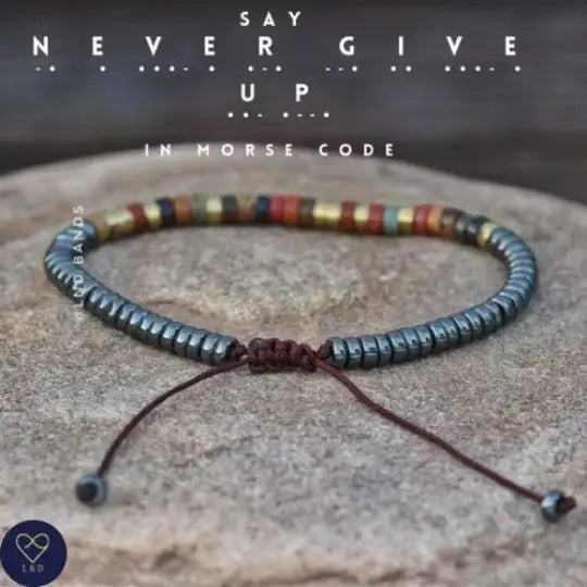Tibetan Natural Stone - Grey Hematite & Picasso Jasper - Never Give Up - 0157