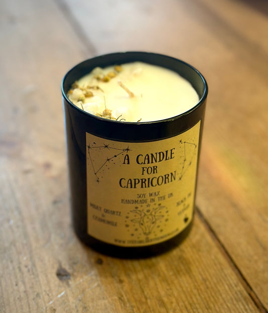 Handmade Capricorn Zodiac Crystal Chip Candle