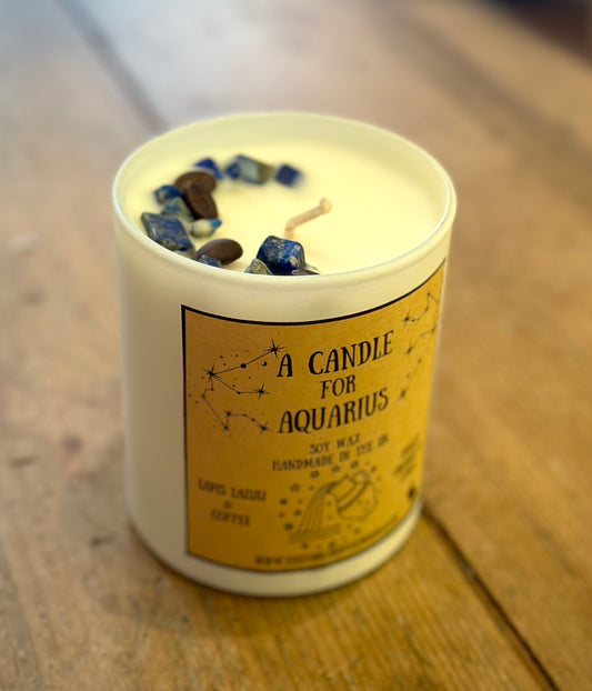 Handmade Aquarius Zodiac Crystal Chip Candle