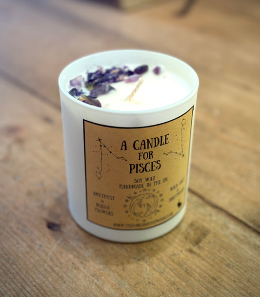Handmade Pisces Zodiac Crystal Chip Candle