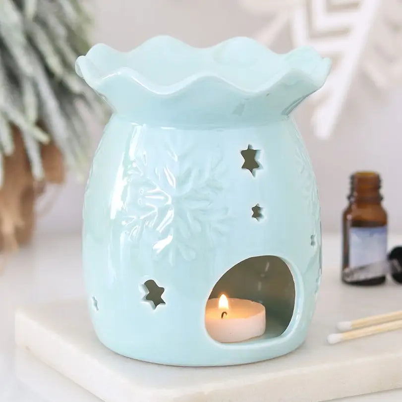 Iridescent Blue Snowflake Winter Oil Burner and Wax Warmer