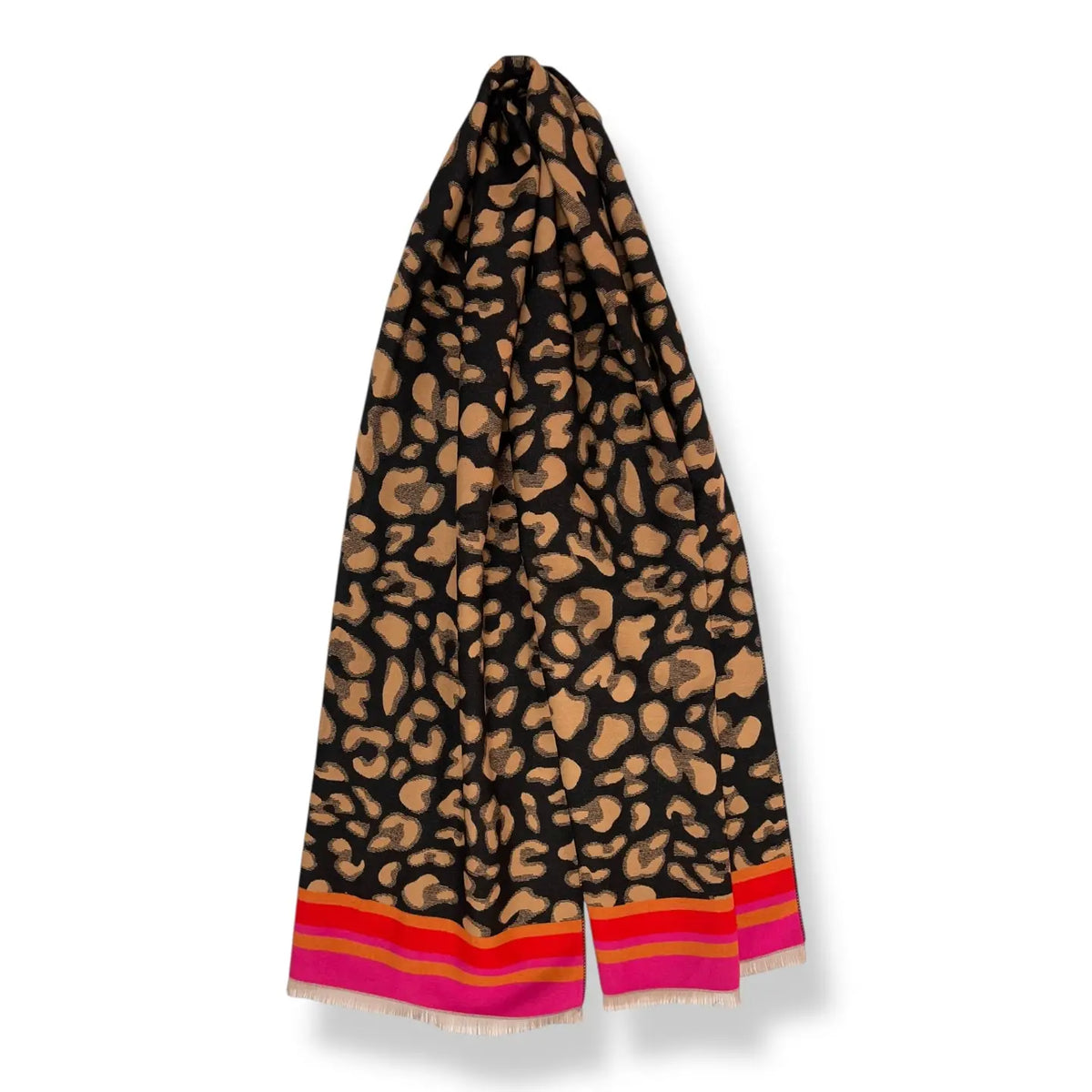 Leopard Print with Colouful Border Cashmere Blend - W LEOPARD BORDER RED