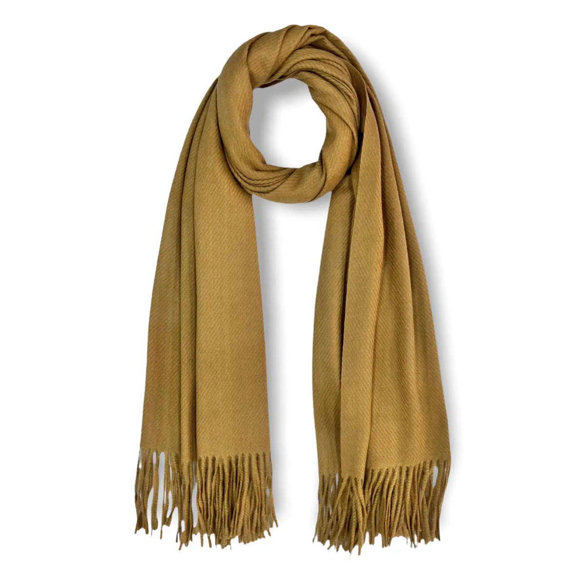 Plain Cashmere Mix Ribbed Winter Scarf with Tassel - W-LUXE HONEY 9