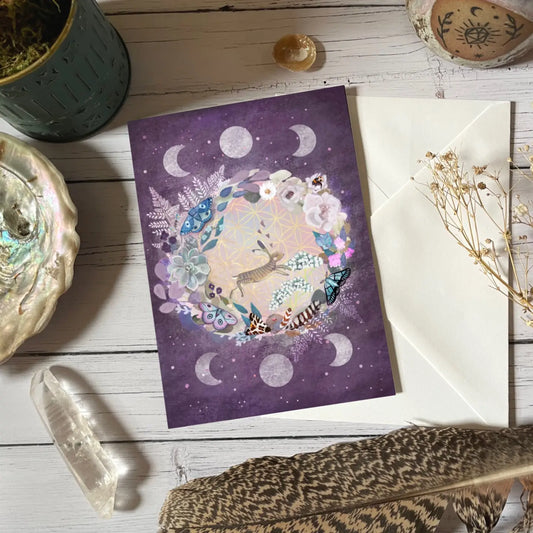 Purple Moon Phase Hare Greeting Card - GAE5