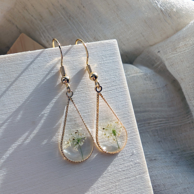 Queen Anne’s Lace Little Tree Waterdrop Gold Plated Adjustable Earrings - Work By Nature - F-QS-W-EW-14
