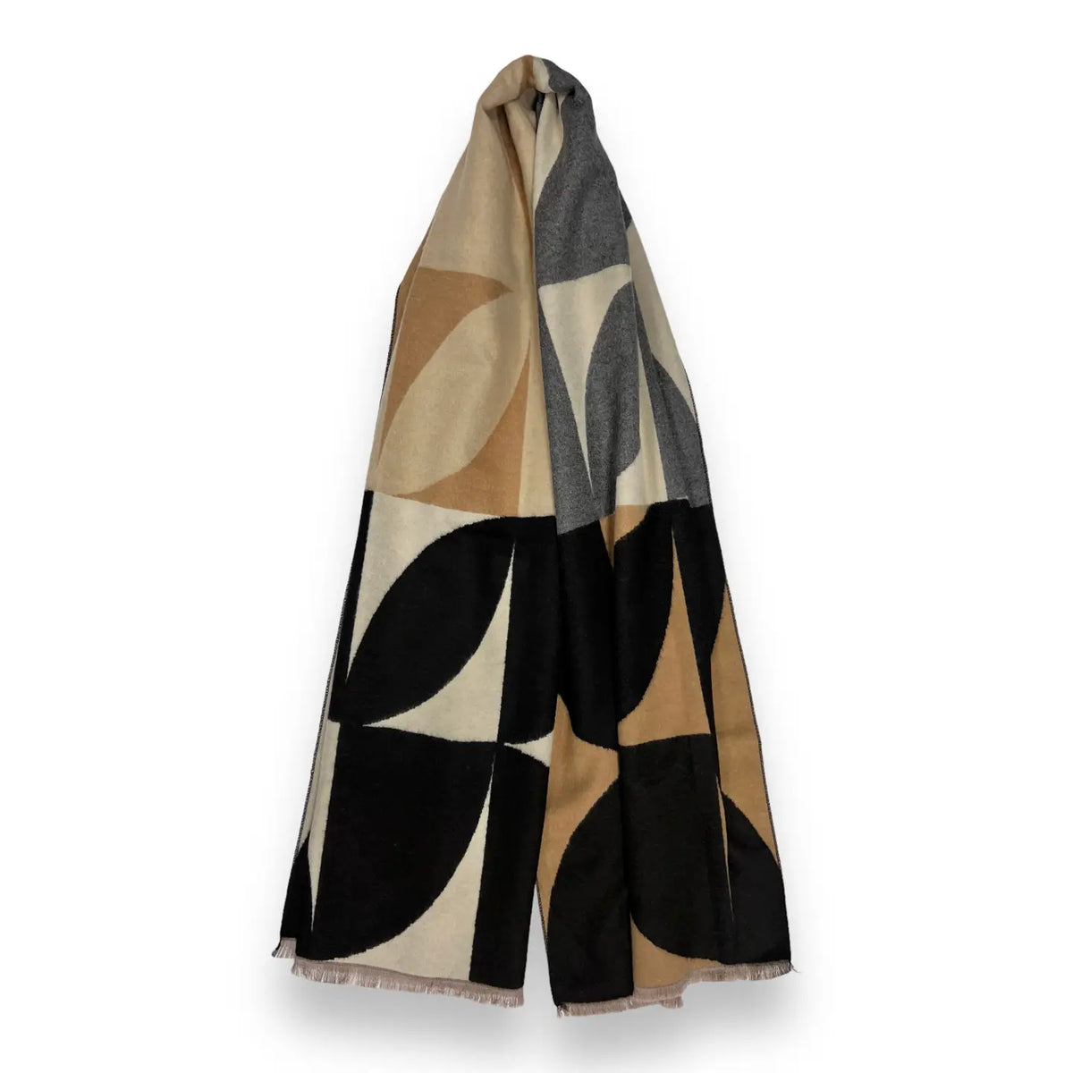Retro Print On Cashmere Blend Scarf Finished with Fringes - W-RETRO BLACCA
