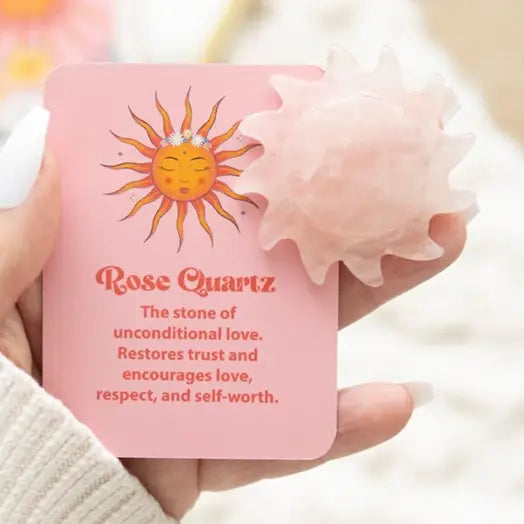 Rose Quartz Crystal Sun Keepsake Stone in A Box
