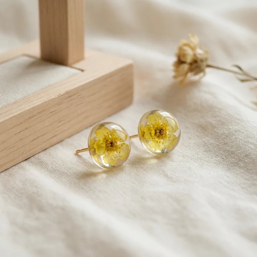 Yellow Spiraea Gold Plated Sterling Silver Stud Earrings - Work By Nature - F-SY-10D-ES-18