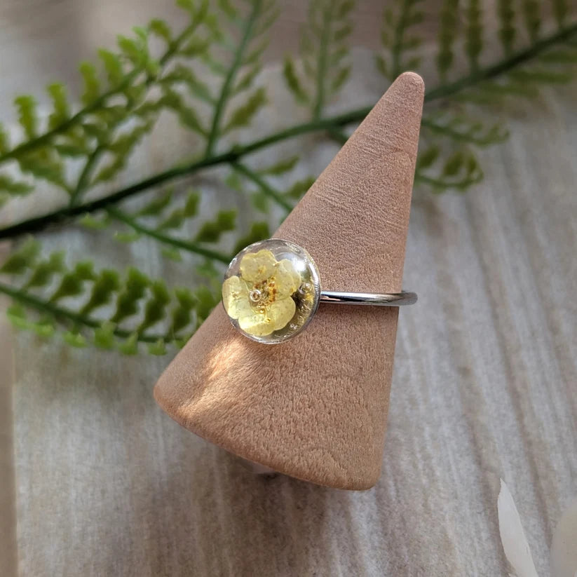 Yellow Spiraea Platinum Plated Adjustable Ring - Work By Nature - F-SY-10D-R-P