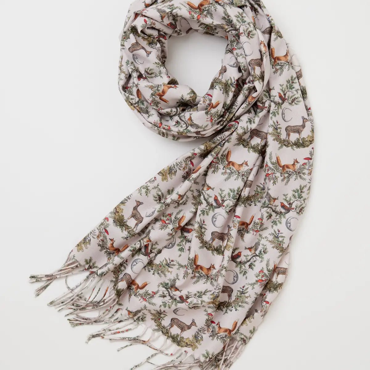 A Night's Tale - Grey Woodland Scene Fable Scarf - 49057 & 49062 - The Hare and the Moon