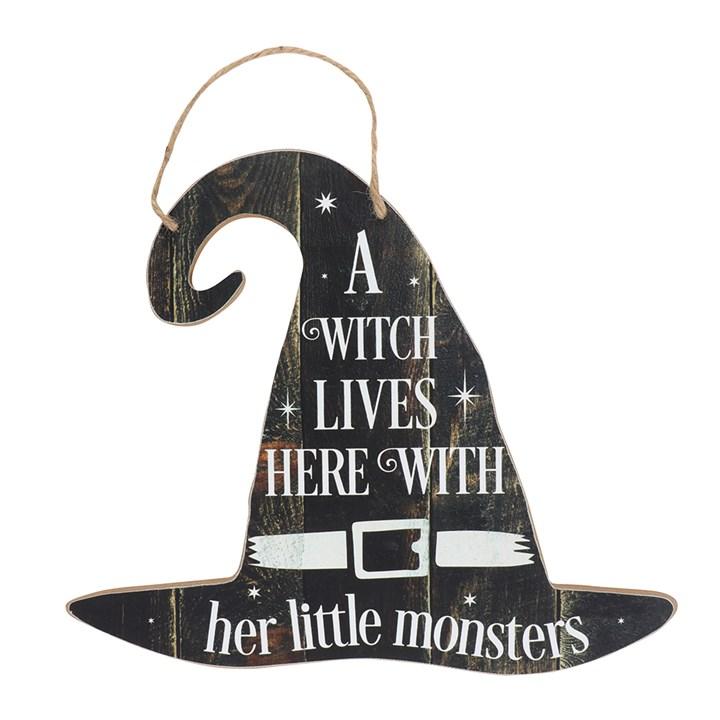 A WITCH LIVES HERE HANGING MDF SIGN - The Hare and the Moon