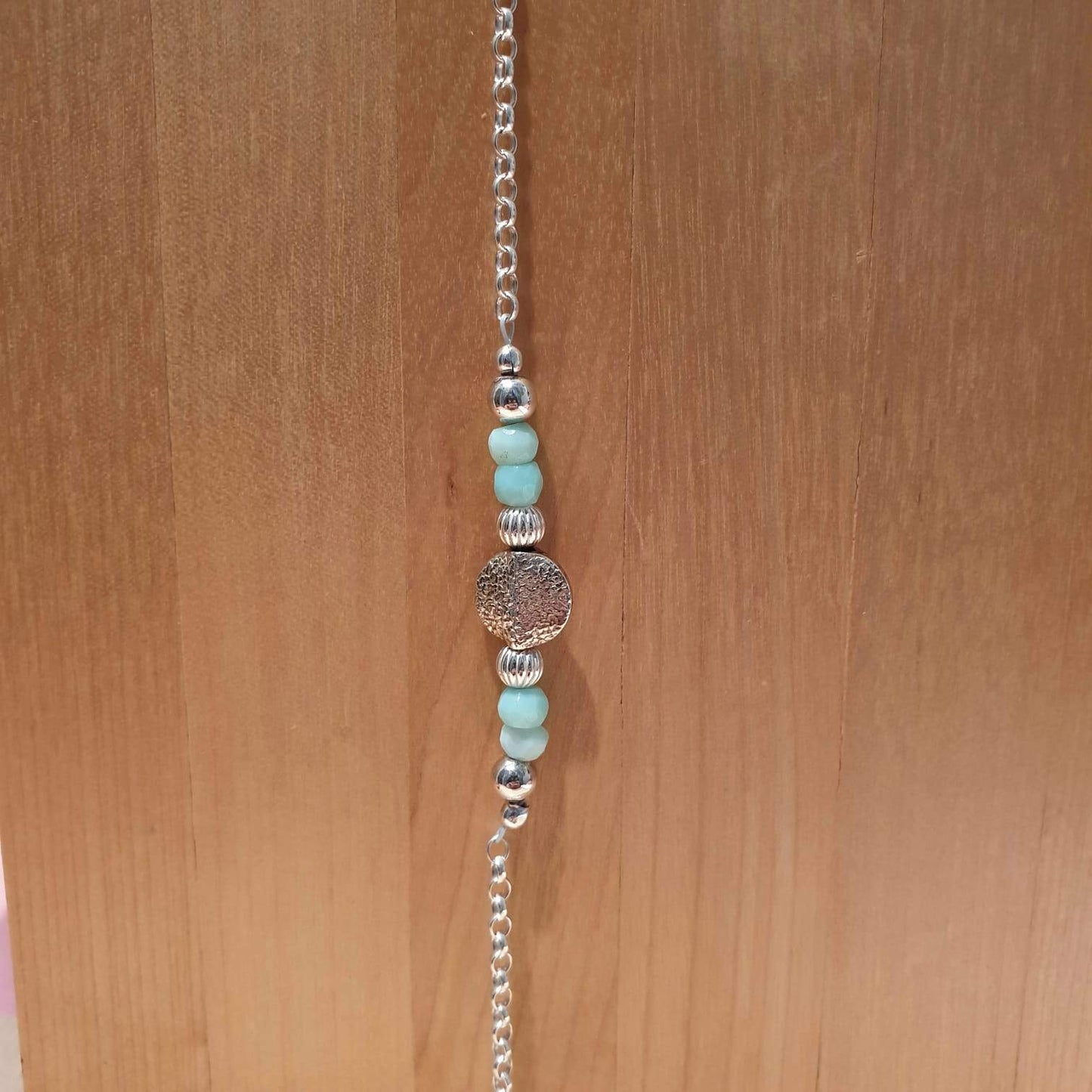 Abigails Bead Company Bracelets Larimar, Sterling Silver Textured Coin Bead Bracelet - AB276