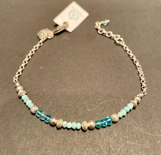 Amazonite, Apatite & 925 Small Beaded Bracelet - AB283 - The Hare and the Moon