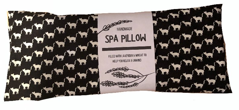 Black Cats Print Handmade Heatable Lavender and Wheat Spa Pillow - The Hare and the Moon