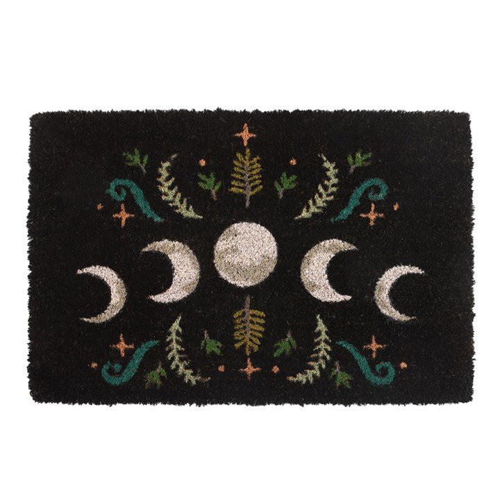BLACK DARK FOREST MOON PHASE DOORMAT - The Hare and the Moon