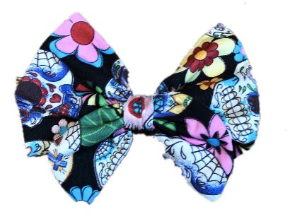 Black Mexican Sugar Skulls Print Cotton Hair Bow Clip - The Hare and the Moon