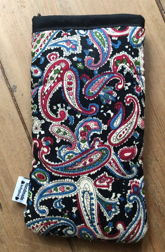 Black Paisley Print Mobile Phone Sock Pouch - The Hare and the Moon