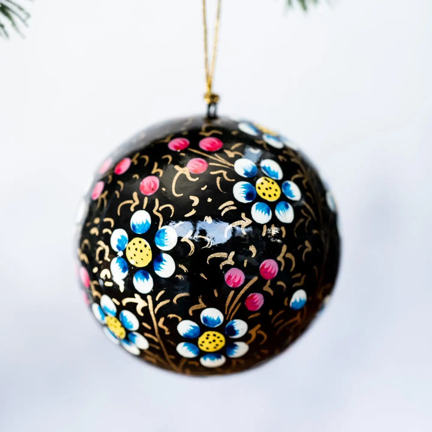 Black Indian Floral Christmas Bauble - 2BLACKINDIANBALL