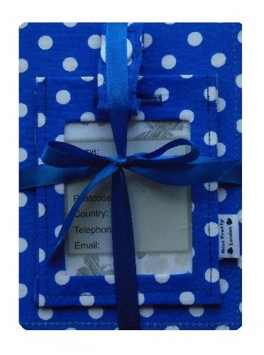 Blue and White Polka Dot Print Passport Cover and Luggage Tag Gift Set - The Hare and the Moon