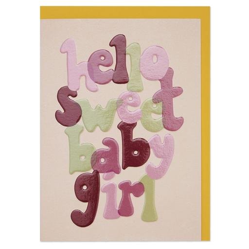 Bold, hand lettered new baby girl card with luxury finish Greeting Card - RBL916 - The Hare and the Moon