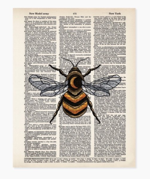 Bumble Bee Crescent Moon Dictionary Page Art Bee Print - BP55 - The Hare and the Moon