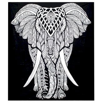 B&W Double Cotton Bedspread + Wall Hanging - Elephant - The Hare and the Moon