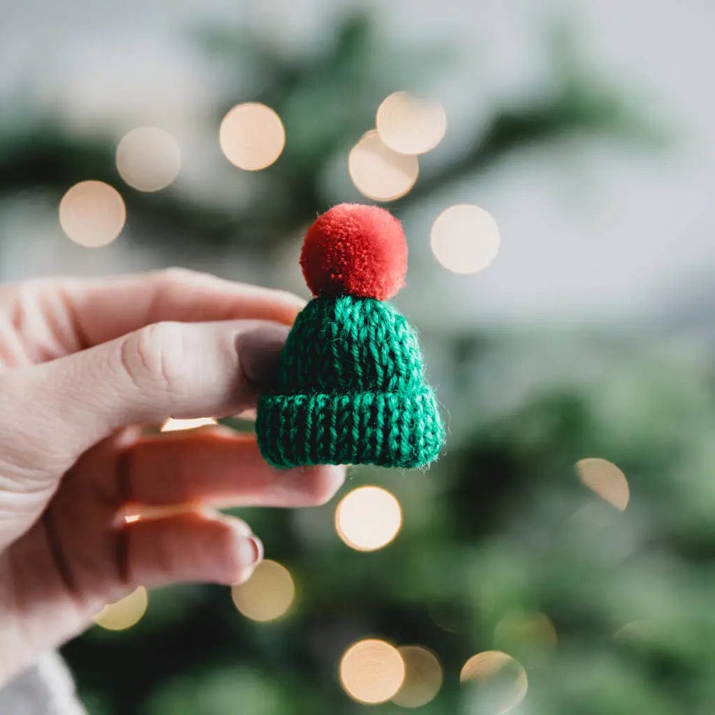 Jodie Gaul & Co Cards Christmas Knitted Bobble Hat Badge - Green/Red Pom Pom - JG-XMBH-GR