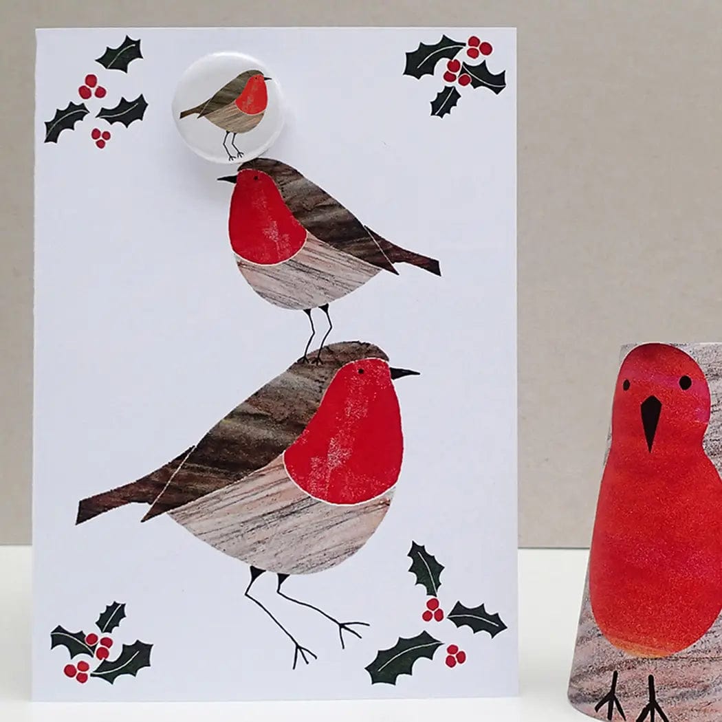 The Black Rabbit Cards Christmas Robin- Greeting Card with Badge - C64