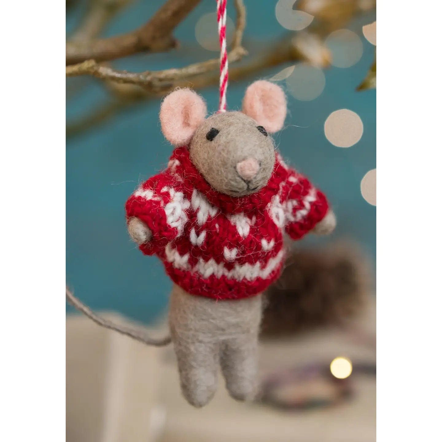 Felt So Good Christmas Decorations Felt Mouse in Red Knitted Jumper - XM429