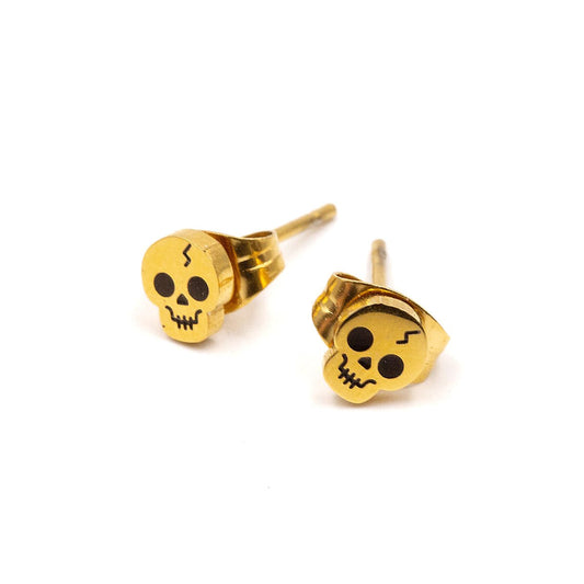 Gold Skull Micro Stud Earrings - TATH6 - The Hare and the Moon