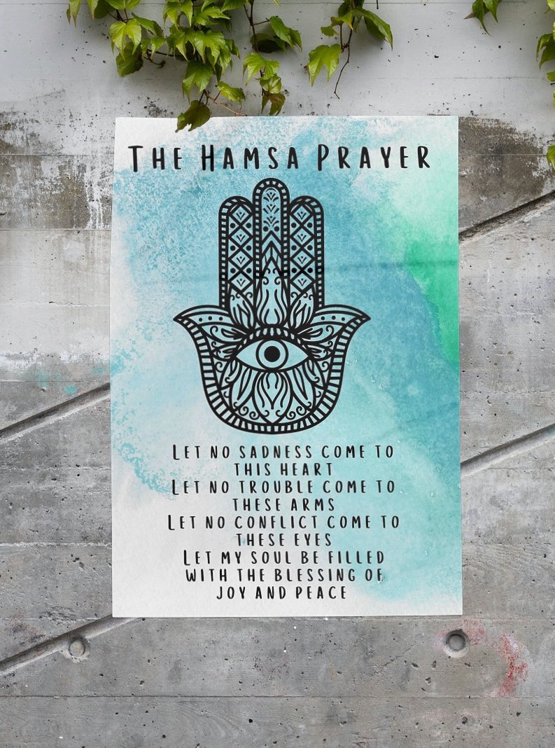 Hamsa Prayer A4 Poster Print - WKTM006 - The Hare and the Moon