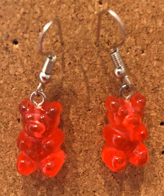 Handmade Red Jelly Bear Earrings - E063 - The Hare and the Moon