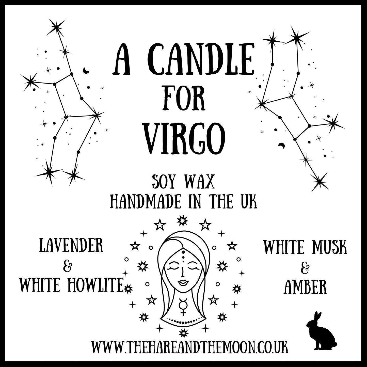 Handmade Virgo Zodiac Crystal Chip Candle - The Hare and the Moon