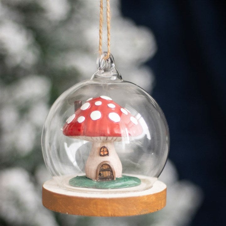 Jones Home & Gift Hanging Decorations Mushroom House Glass Dome Hanging Decoration