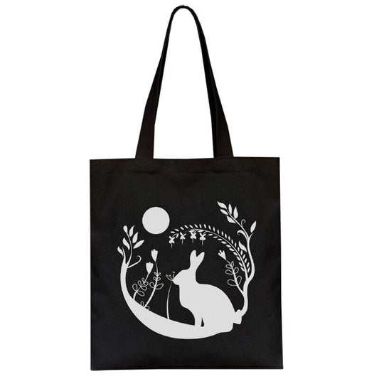Hare and the Moon Print Zipper Tote Bag - The Hare and the Moon